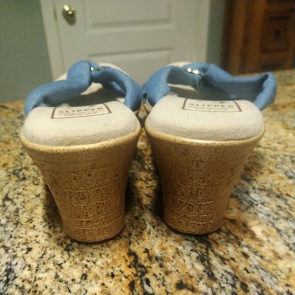 Women's Shoes US 11 Island Slipper Suade Thong Wedge Sandals Blue Fabric Slide - Picture 11 of 11